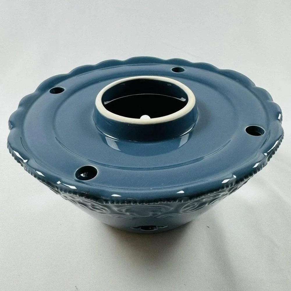 VTG Blue Yankee Candle Ceramic Lamp Shade Embossed Scroll Scalloped Cottagecore